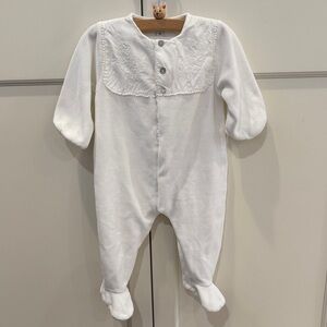 Tartine et Chocolat White Velour Footed Pajamas 9M Embroidered Luxury Baby